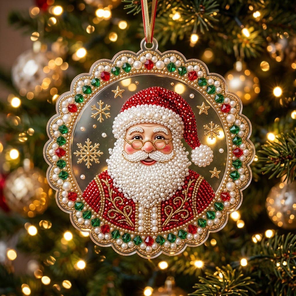 Sparkly Jeweled Santa Claus Christmas Ornament｜🎁Acrylic Xmas Tree Hanging Holiday Gift