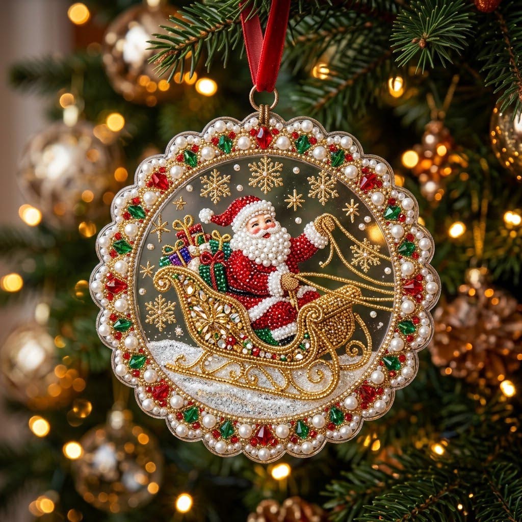 Sparkly Jeweled Santa Claus Christmas Ornament｜🎁Acrylic Xmas Tree Hanging Holiday Gift
