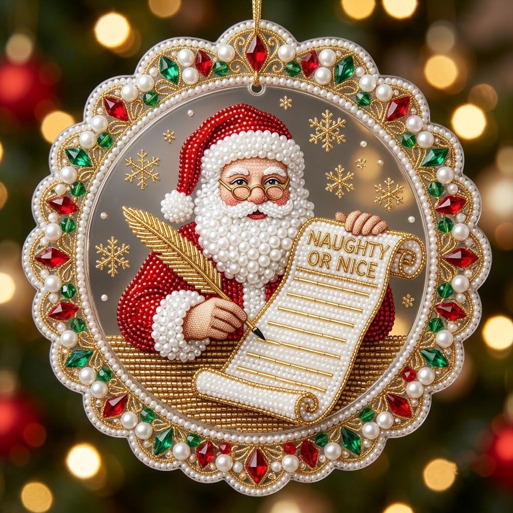 Sparkly Jeweled Santa Claus Christmas Ornament｜🎁Acrylic Xmas Tree Hanging Holiday Gift