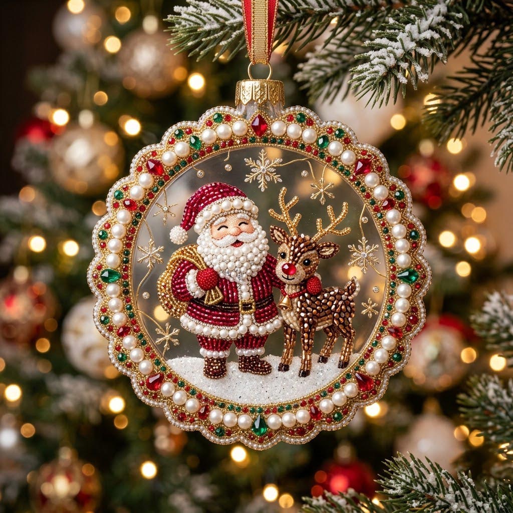 Sparkly Jeweled Santa Claus Christmas Ornament｜🎁Acrylic Xmas Tree Hanging Holiday Gift