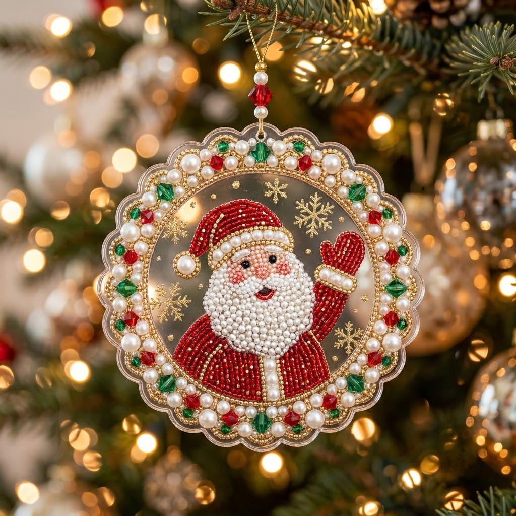 Sparkly Jeweled Santa Claus Christmas Ornament｜🎁Acrylic Xmas Tree Hanging Holiday Gift