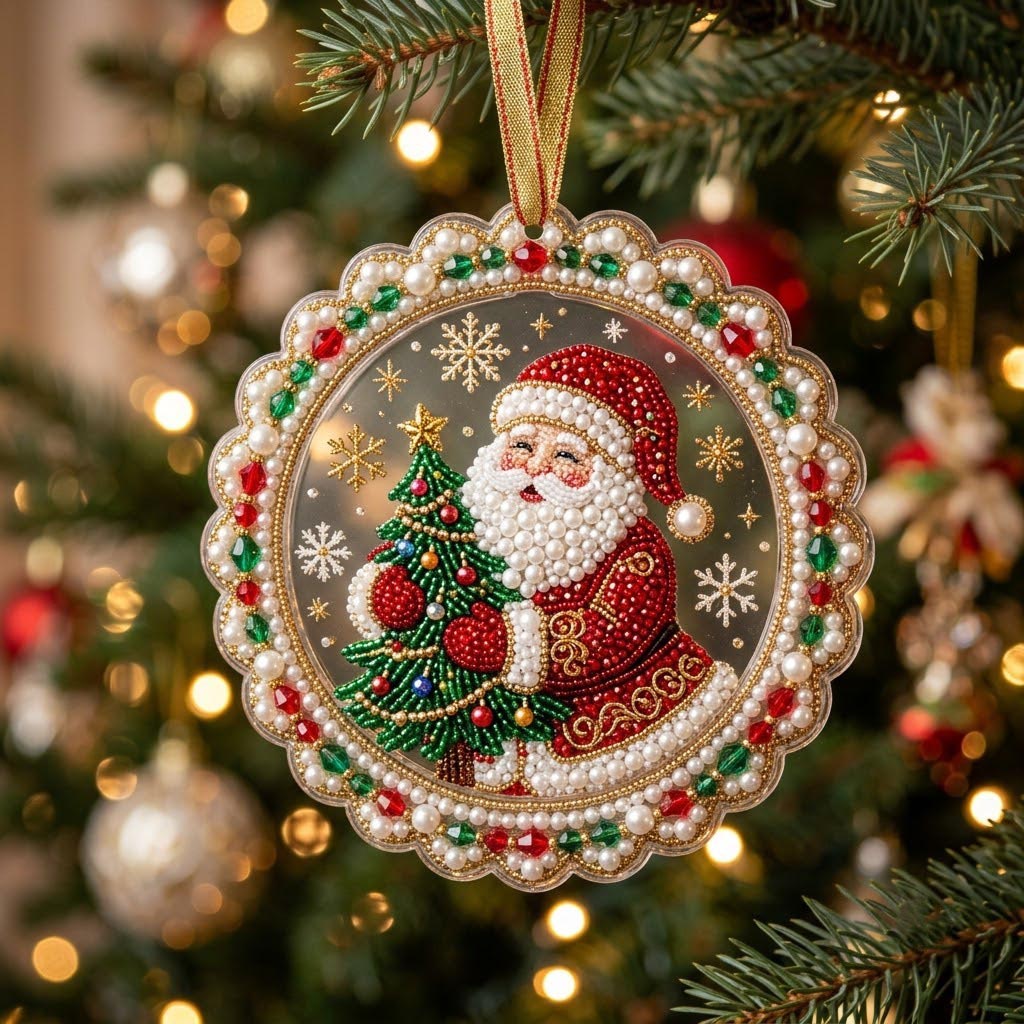 Sparkly Jeweled Santa Claus Christmas Ornament｜🎁Acrylic Xmas Tree Hanging Holiday Gift