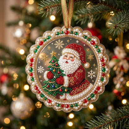 Sparkly Jeweled Santa Claus Christmas Ornament｜🎁Acrylic Xmas Tree Hanging Holiday Gift