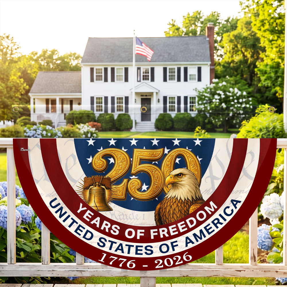 250 Years of Freedom American Fan Flag, Patriotic 1776 2026 Flag Decor