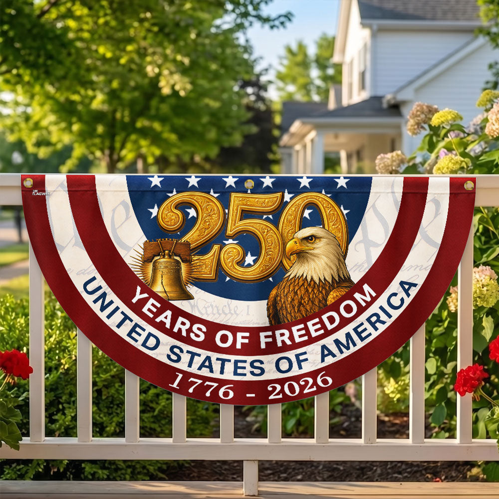 250 Years of Freedom American Fan Flag, Patriotic 1776 2026 Flag Decor