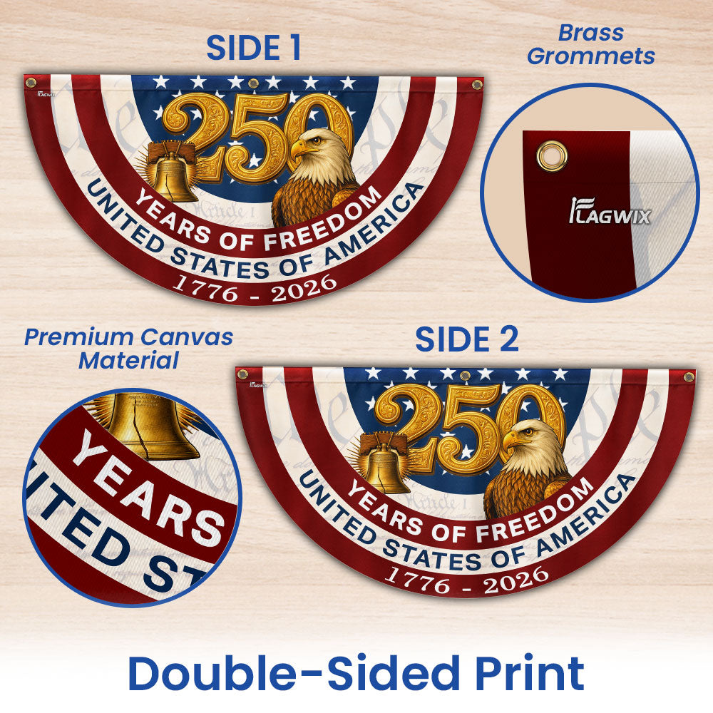 250 Years of Freedom American Fan Flag, Patriotic 1776 2026 Flag Decor