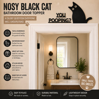 Nosy Black Cat Bathroom Door Topper 🐈‍⬛🚽