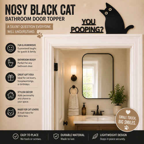 Nosy Black Cat Bathroom Door Topper 🐈‍⬛🚽