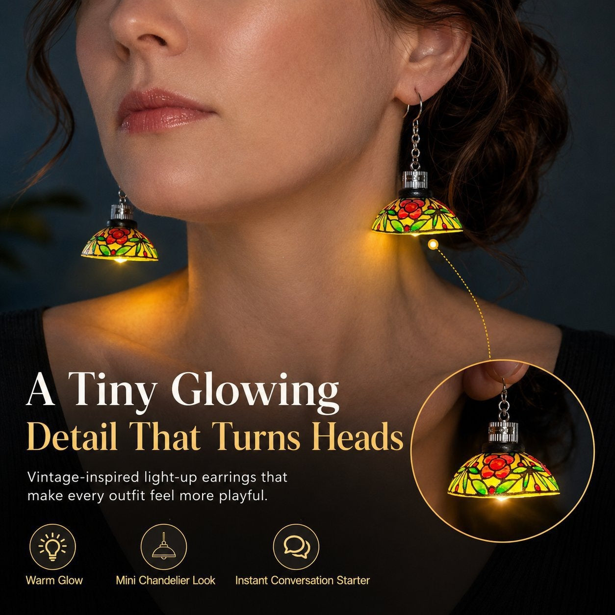 🔥Last Day 50% OFF💡Glowing Mini Chandelier Earrings | Vintage Floral • Light‑Up Design • Party Statement Jewelry