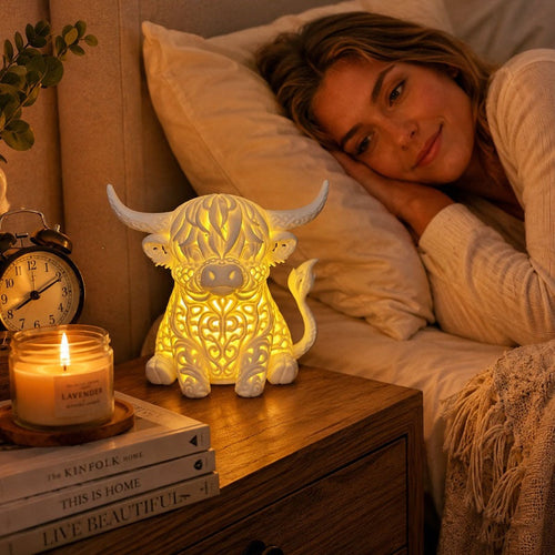 🐮 Highland Cow Tea Light Holder – Adorable Rustic Farmhouse Decor