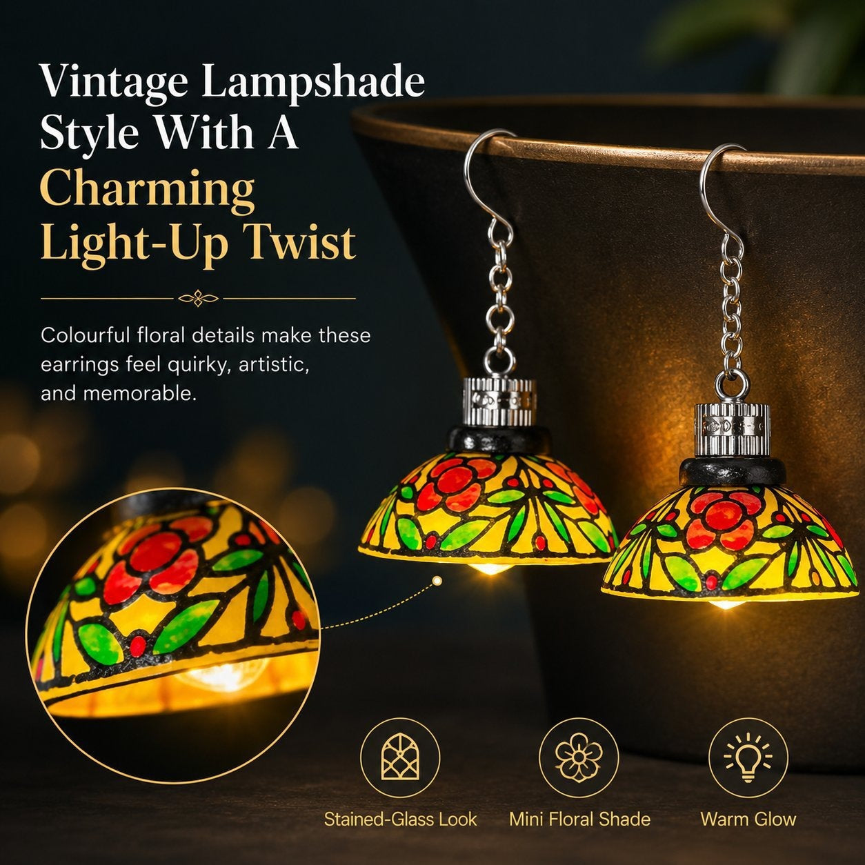 🔥Last Day 50% OFF💡Glowing Mini Chandelier Earrings | Vintage Floral • Light‑Up Design • Party Statement Jewelry