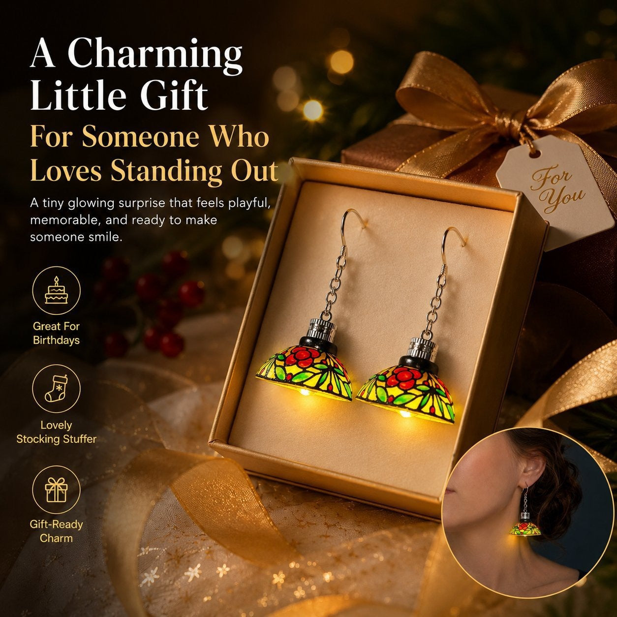 🔥Last Day 50% OFF💡Glowing Mini Chandelier Earrings | Vintage Floral • Light‑Up Design • Party Statement Jewelry