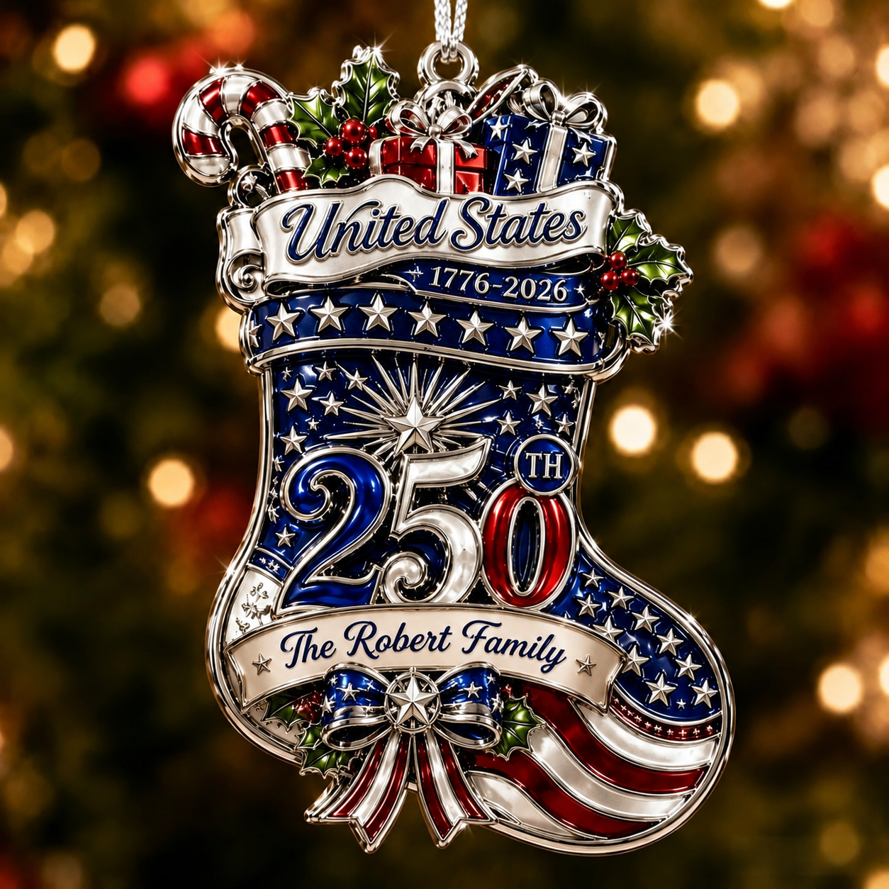Personalized USA 250th Anniversary Christmas Ornament