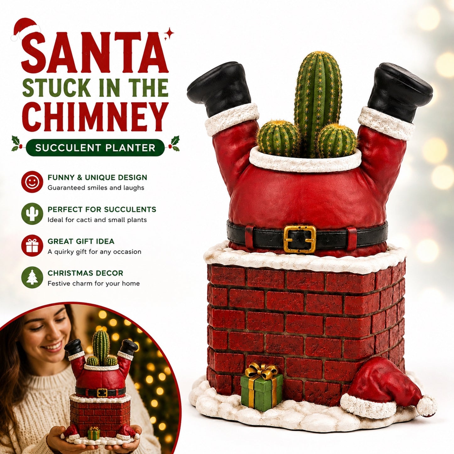 Santa Stuck in the Chimney Succulent Planter 🎅🌵