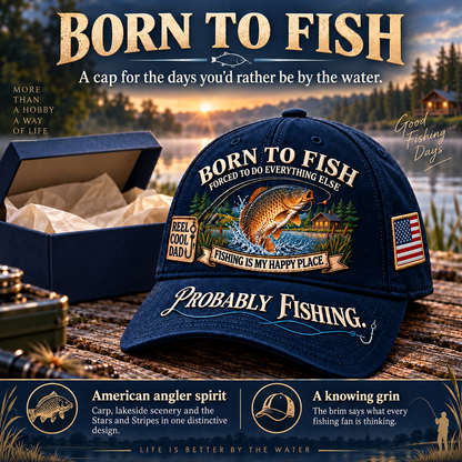🎣 Born To Fish “Probably Fishing” USA Angler Tribute Cap  | Cotton-Poly Blend • Detailed Embroidery • Adjustable Fit