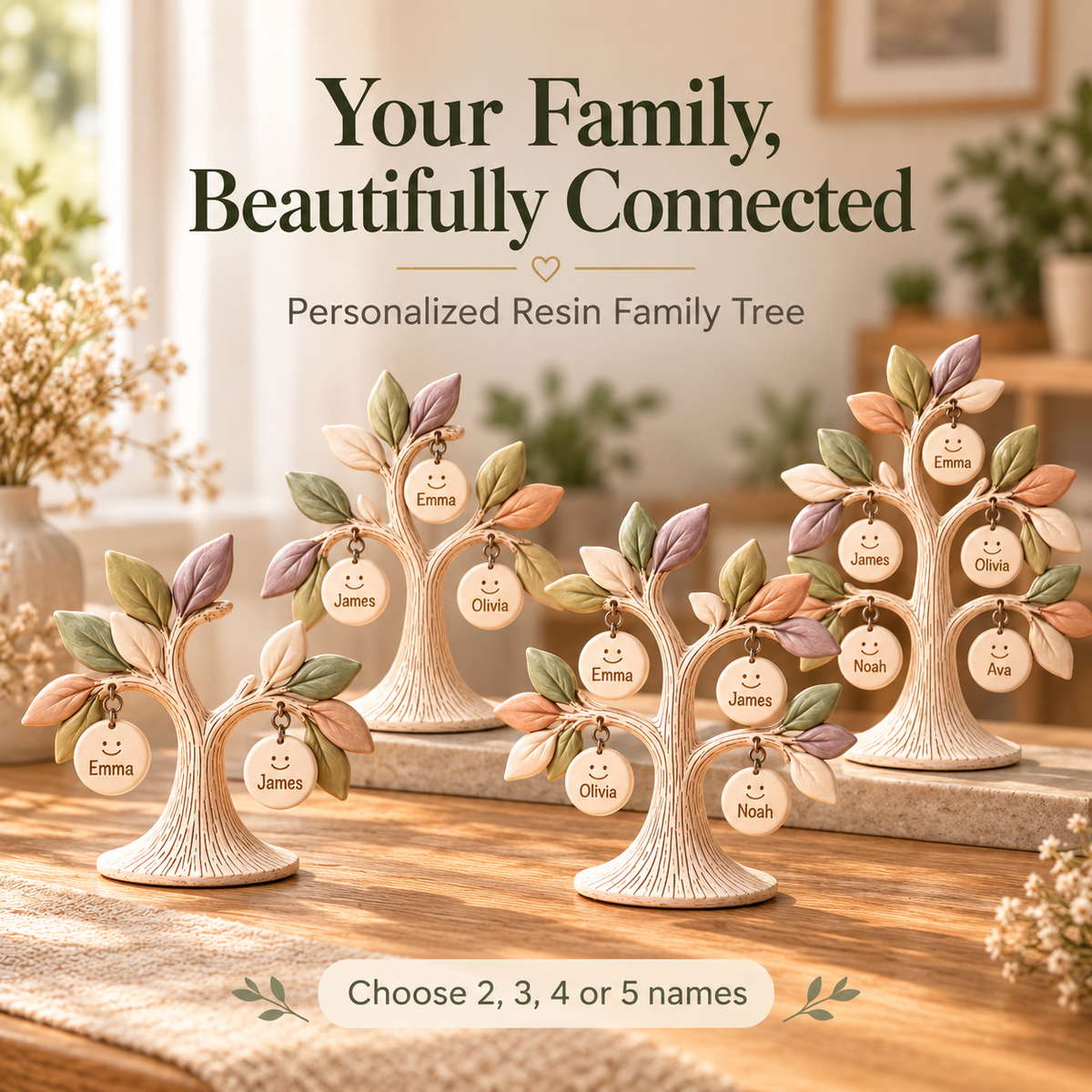 Personalized Family "Tree of Life" Desktop Ornament – Custom Names 🌳💖