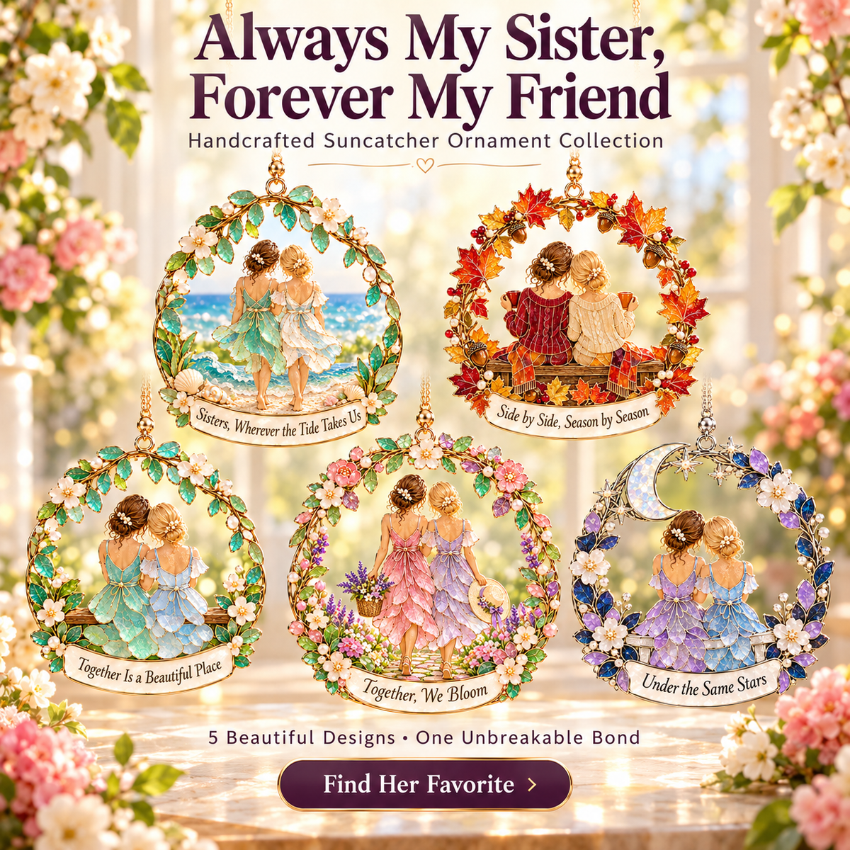 💖 "Always My Sister, Forever My Friend" Handcrafted Suncatcher Ornament Collection