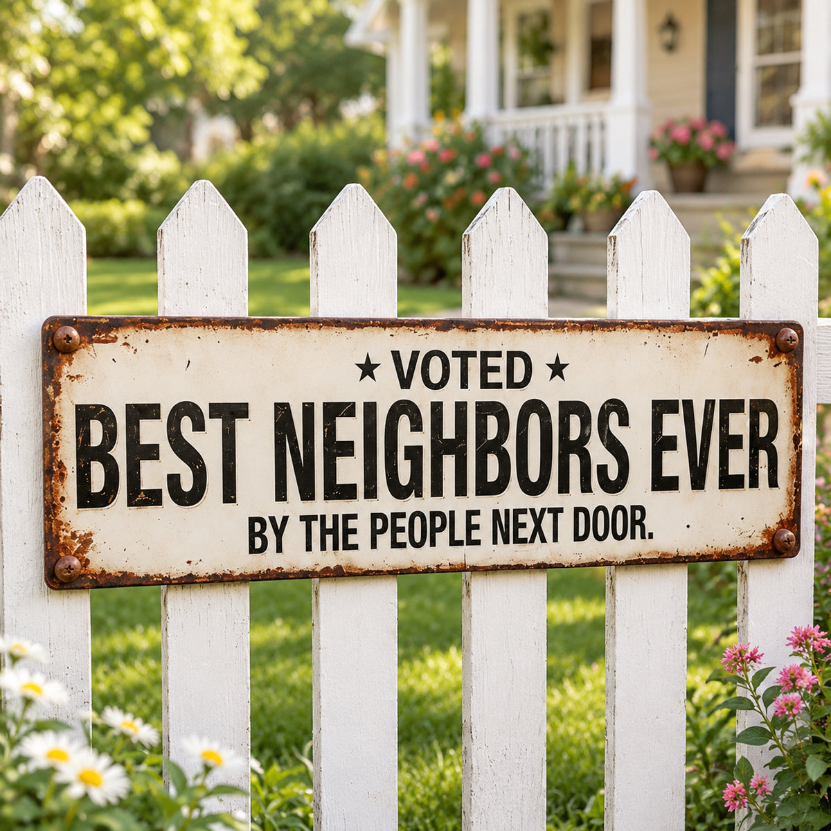 "Voted Best Neighbors Ever" Funny Metal Sign | The Ultimate Neighbor Gift 🏡✨