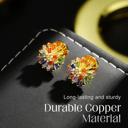 ✨ ✨ Colorful Firework Stud Earrings – Cubic Zirconia, 18K Plated, Festive 🎆