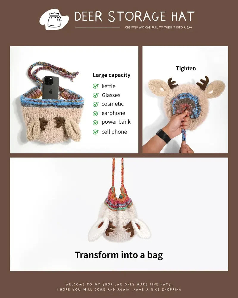 Festive Reindeer Hat — 2-in-1 Holiday Hat & Bag