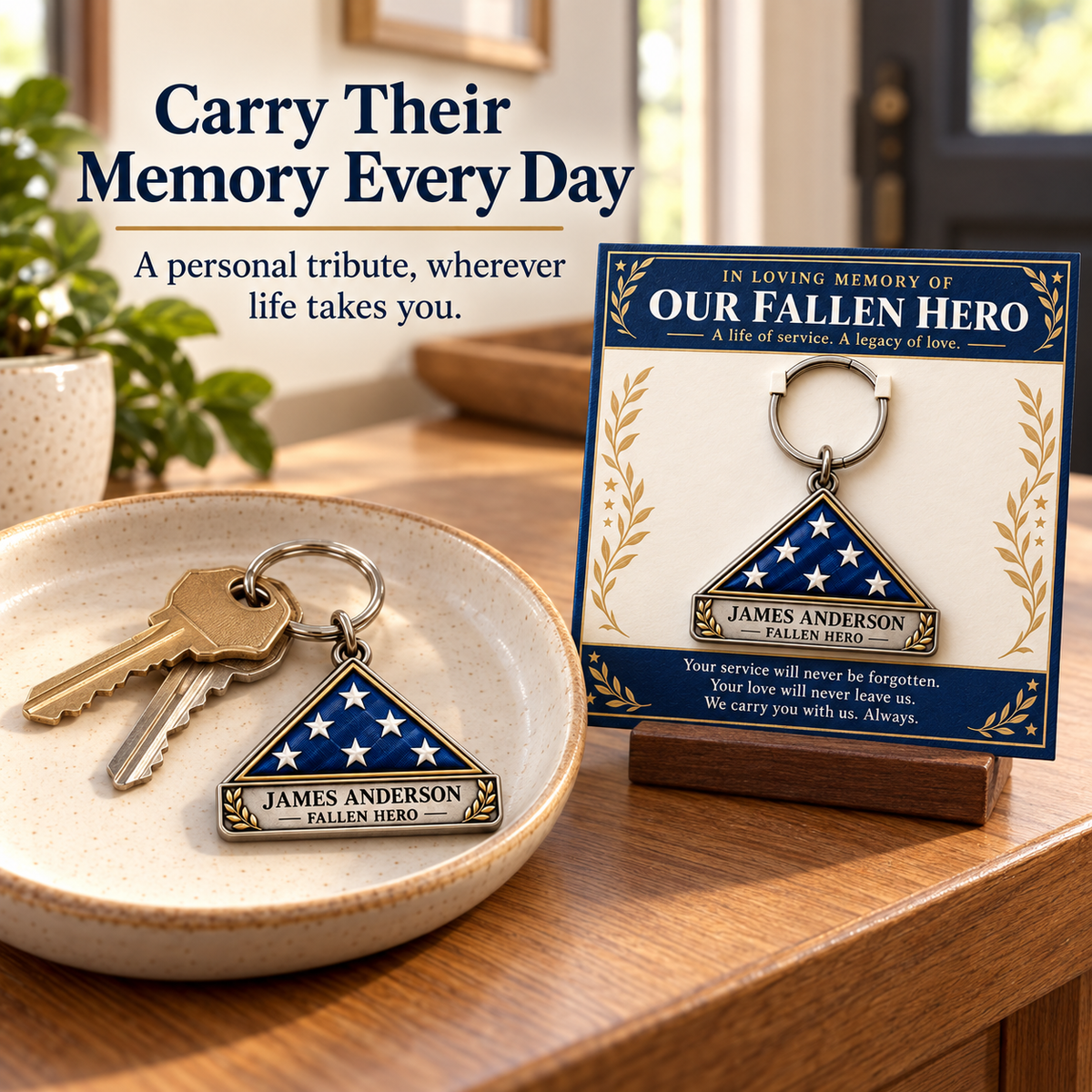 Personalized Fallen Hero Memorial Keychain with Tribute Card