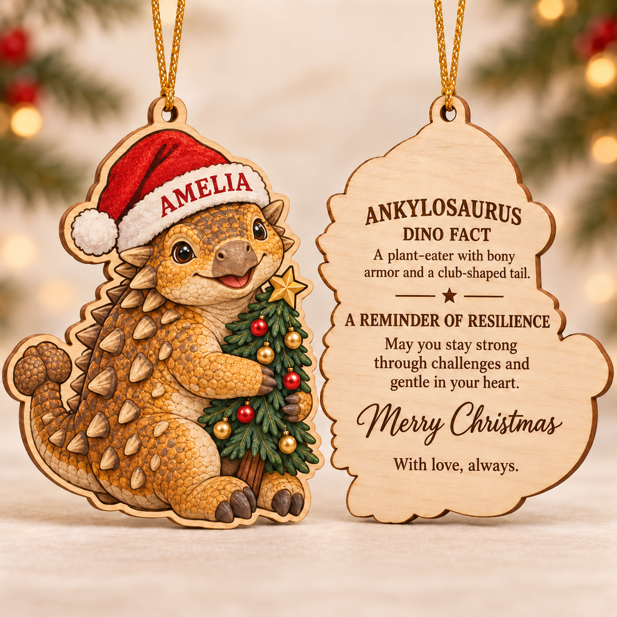 🔥Last Day 50% OFF -🦖 Personalized Dinosaur Christmas Ornament | Custom Name Wood Keepsake with Dino Facts & Wishes 🎄