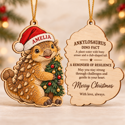 🔥Last Day 50% OFF -🦖 Personalized Dinosaur Christmas Ornament | Custom Name Wood Keepsake with Dino Facts & Wishes 🎄
