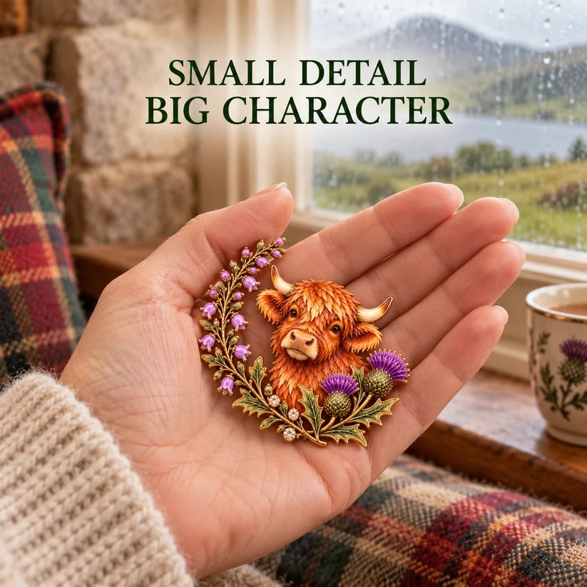 Highland Cow & Thistle 🏴󠁧󠁢󠁳󠁣󠁴󠁿 Scottish Heritage Enamel Brooch