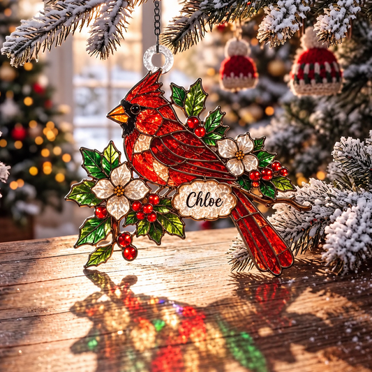 Personalized Christmas‑themed Stained Glass Ornament – Custom Name Suncatcher Tree Decoration 🌈