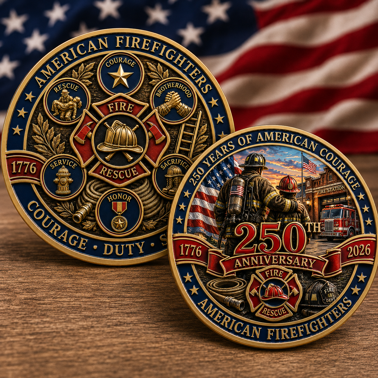250th Anniversary American Firefighters Commemorative Coin – Courage, Duty & Service 1776–2026