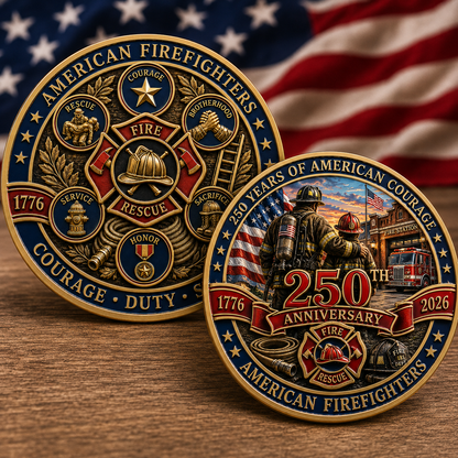 250th Anniversary American Firefighters Commemorative Coin – Courage, Duty & Service 1776–2026
