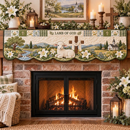 ⏳ Last Day 50% OFF – ✝️ Easter Faith Quilted Mantel Scarf | Patchwork Christian Fireplace Décor for Spring & Easter 🌷