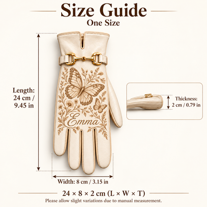 ✨ Personalized Elegance: Custom Engraved Leather Gloves with Gold Accent ✨