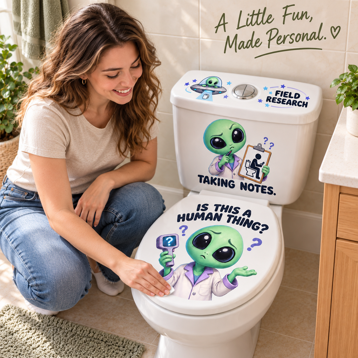 👽 “Is This a Human Thing?” 3-Piece Alien Toilet Decal Set