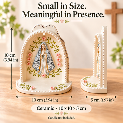 Serene Virgin Mary Tealight Holder 🕊️ | A Quiet Moment of Prayer (Ceramic Grotto)