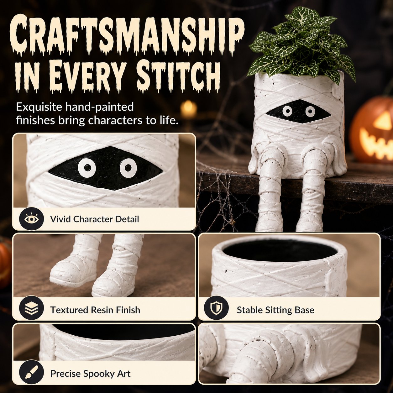 💀🎃Halloween Whimsical Hanging Leg Planter Hand-Painted Resin Succulent Pot💐