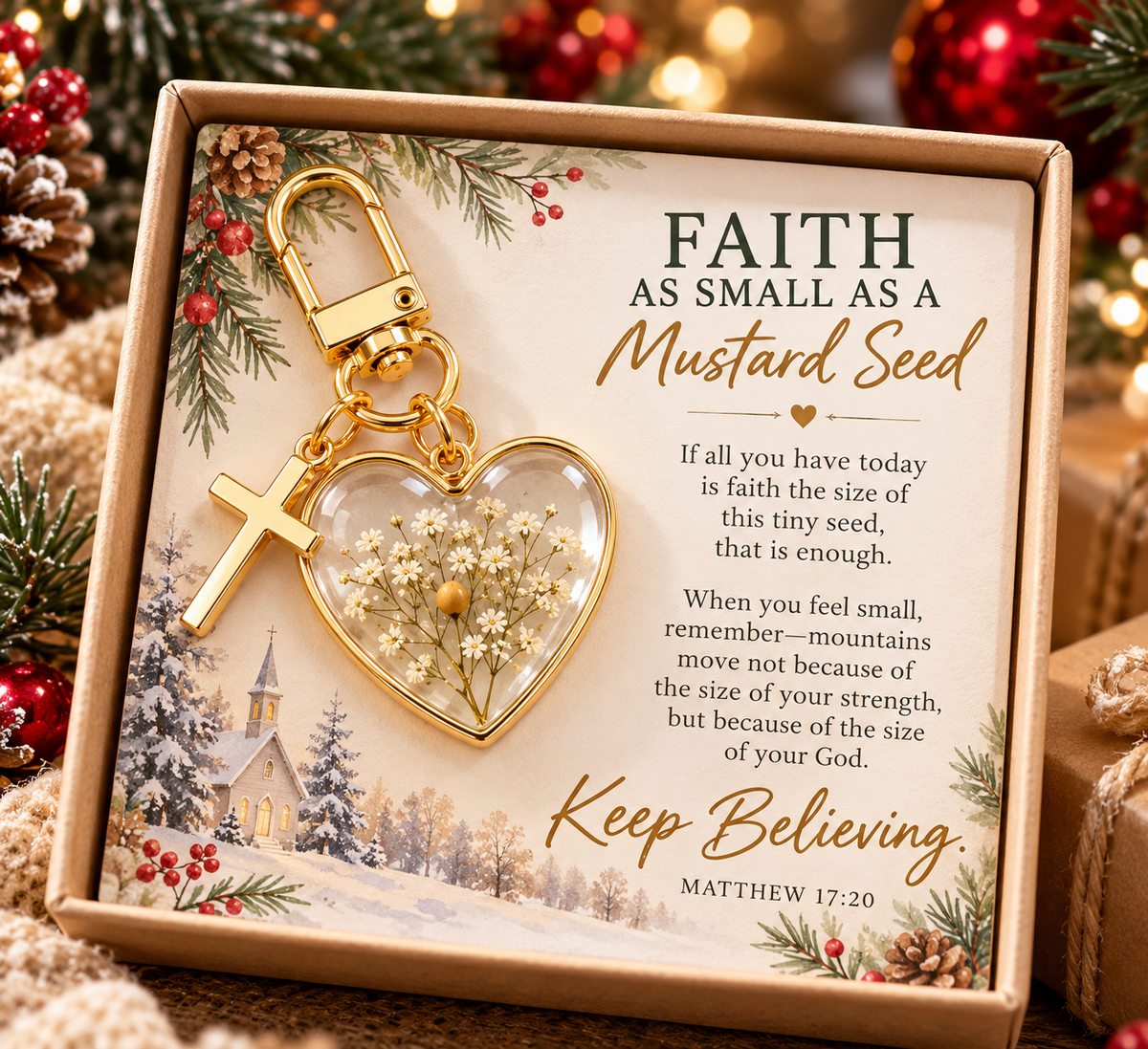 ⏳ Last Day 50% OFF –✝️ Mustard Seed Faith Keychain — Keep Believing