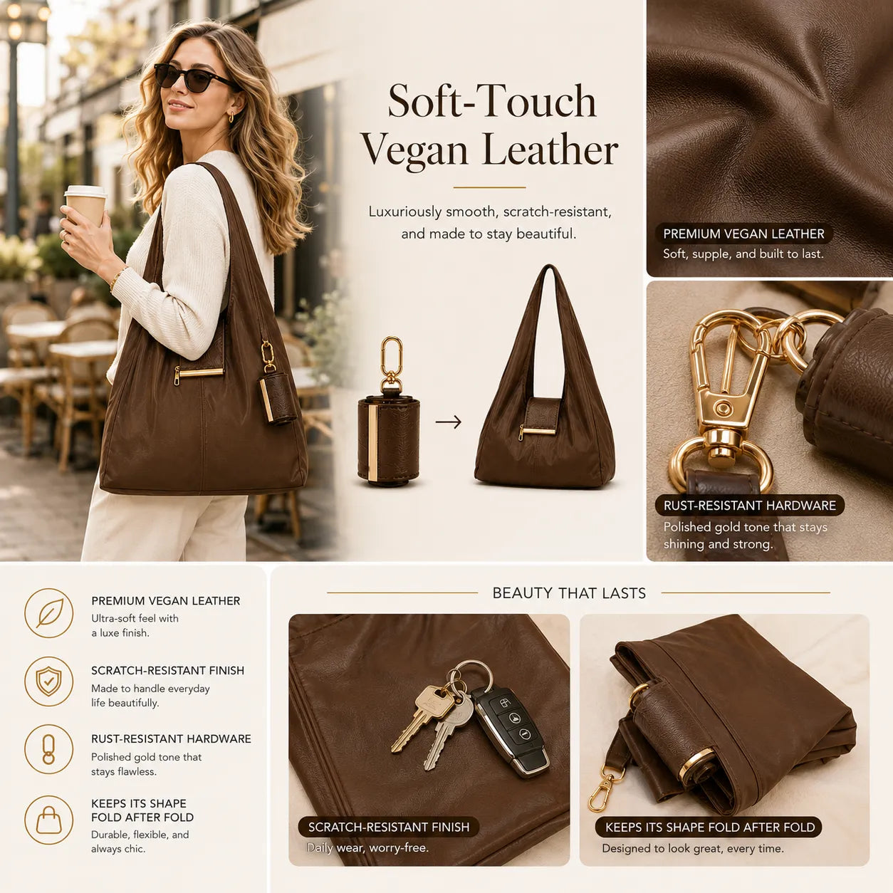 Transformable Bag – Stylish Vegan Leather Tote & Keychain Charm