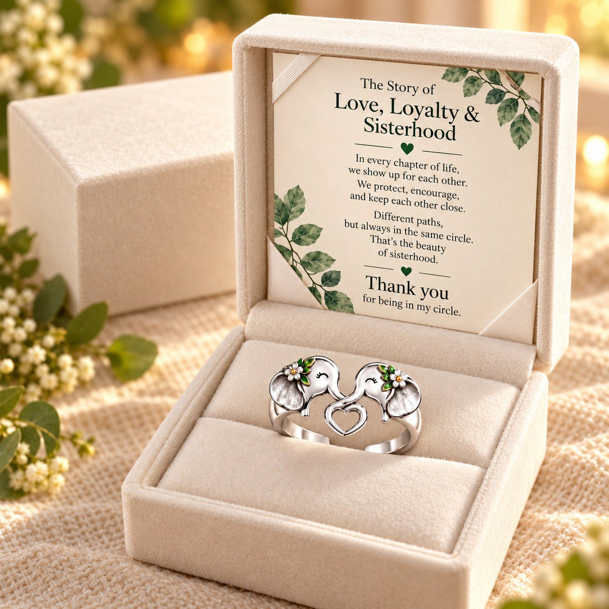 🐘  Elephant Heart Ring – Meaningful Sisterhood & Best Friend Gift with Message Card