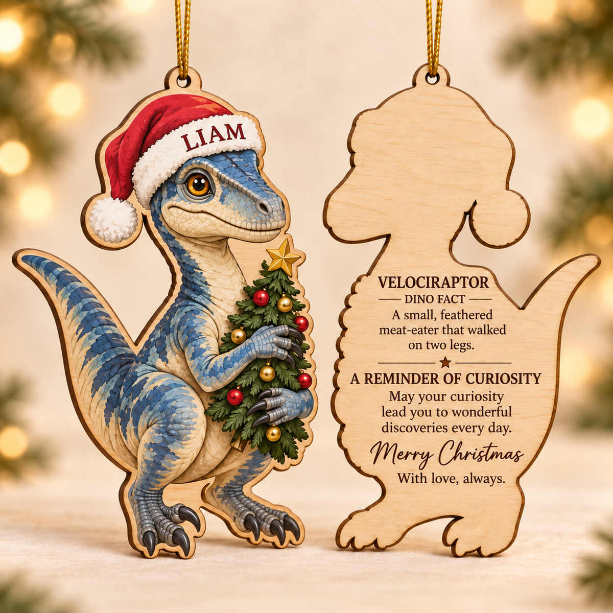 🔥Last Day 50% OFF -🦖 Personalized Dinosaur Christmas Ornament | Custom Name Wood Keepsake with Dino Facts & Wishes 🎄