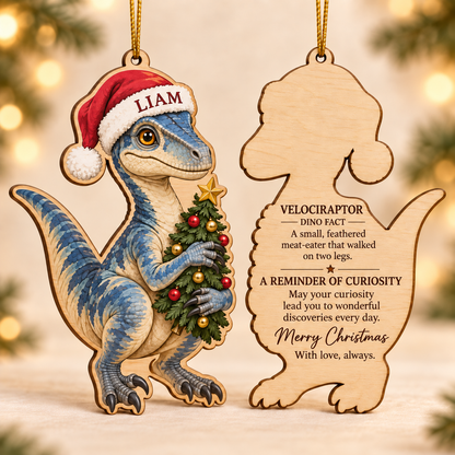 🔥Last Day 50% OFF -🦖 Personalized Dinosaur Christmas Ornament | Custom Name Wood Keepsake with Dino Facts & Wishes 🎄