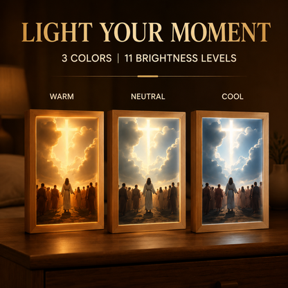 Faith That Glows At Night 🕊️ Illuminated Christian Art Frame | Eye‑Safe LED Devotional Night Lamp, Rechargeable & USB Option, Religious Keepsake Gift