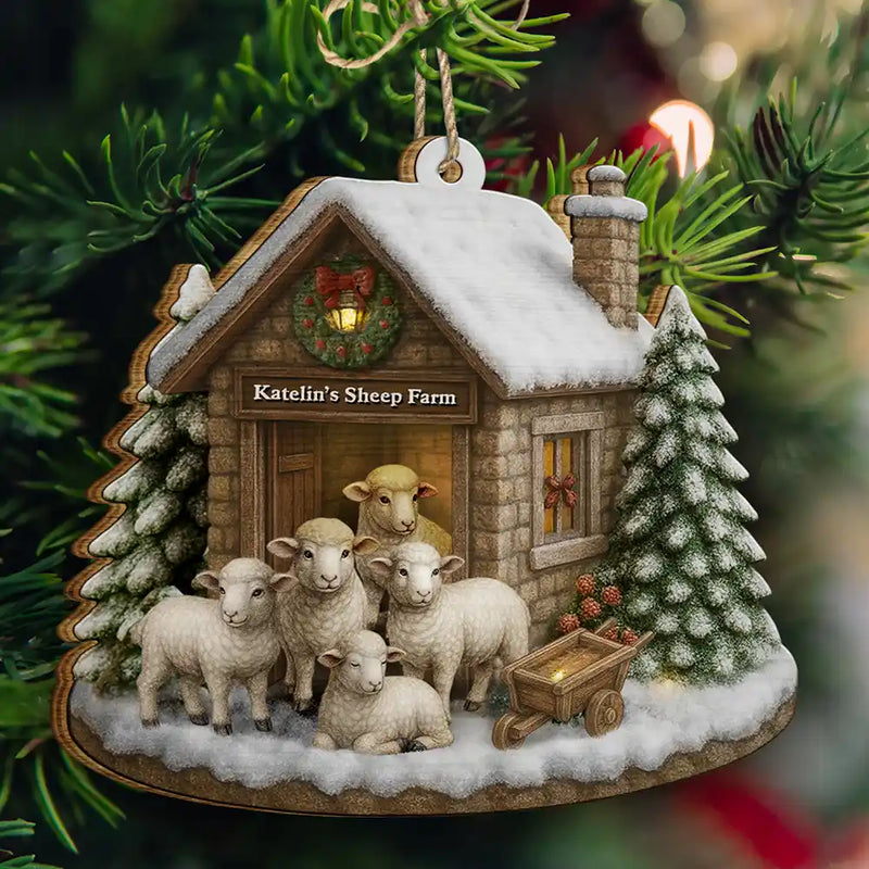 Personalized Farm Barn Christmas Wooden Ornament