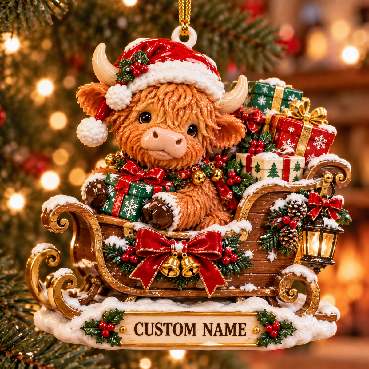 Personalized Highland Cow Christmas Ornament