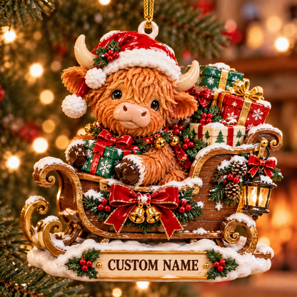 Personalized Highland Cow Christmas Ornament