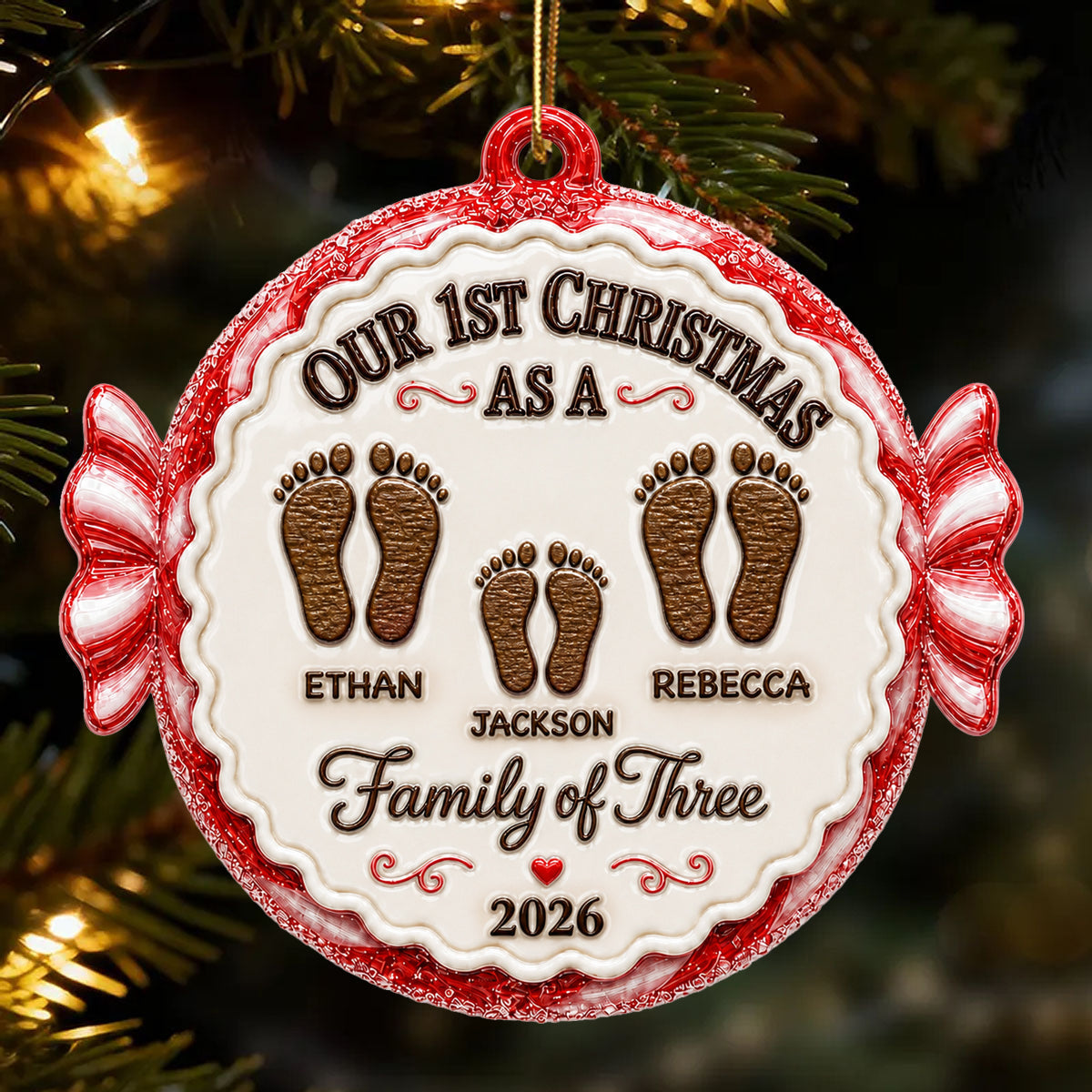 👣 Our 1st Christmas As A Family Personalized Ornament