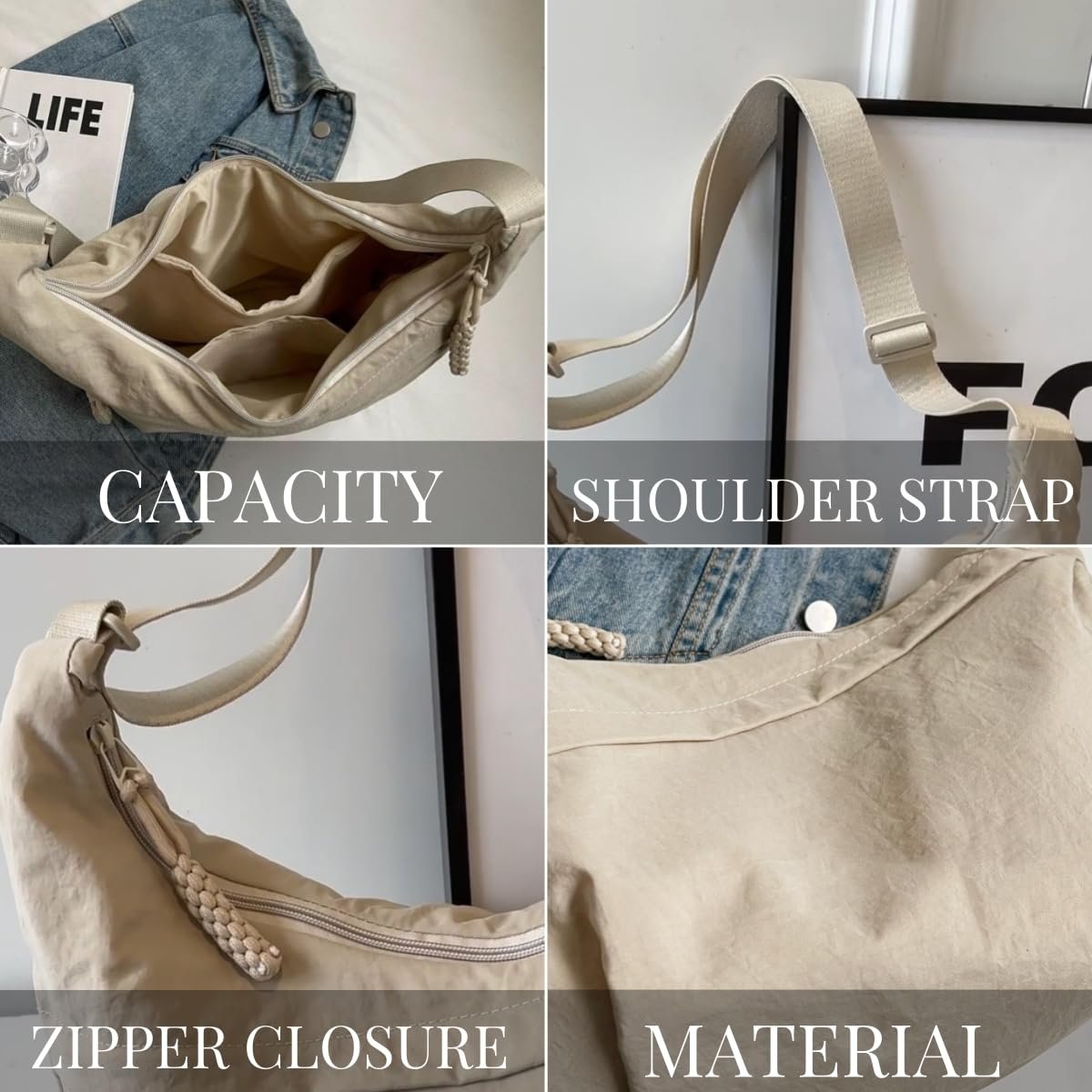 Women's Fashion Solid Color Nylon Crossbody Bag