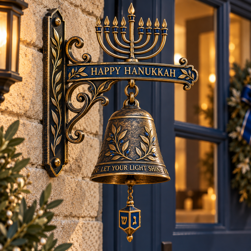 🕎 Hanukkah Dreidel Pull Bell — Let Your Light Shine Antique Door Bell