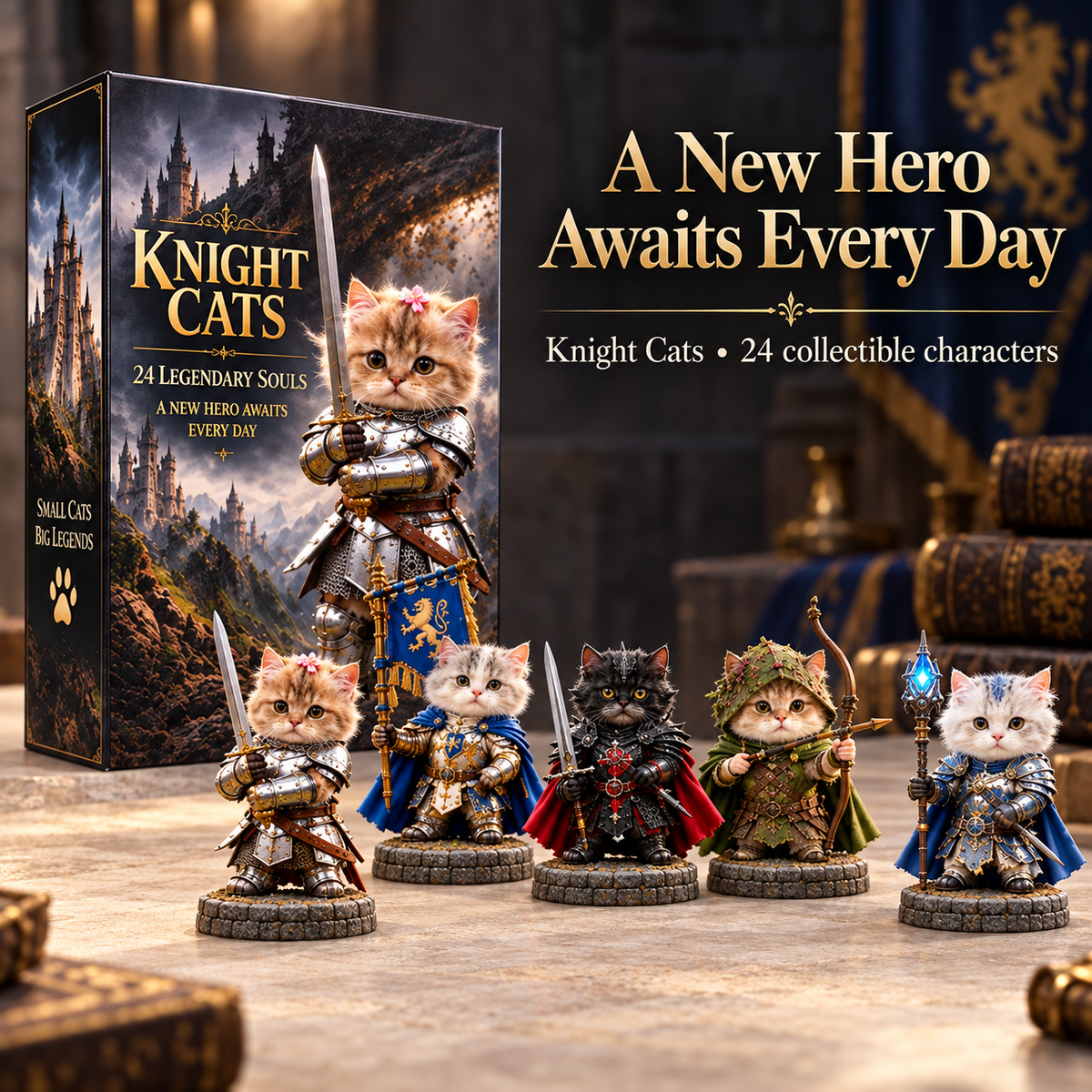⚔️ 24 Days of Knight Cats Advent Calendar | Epic Fantasy Feline Figures 🐾