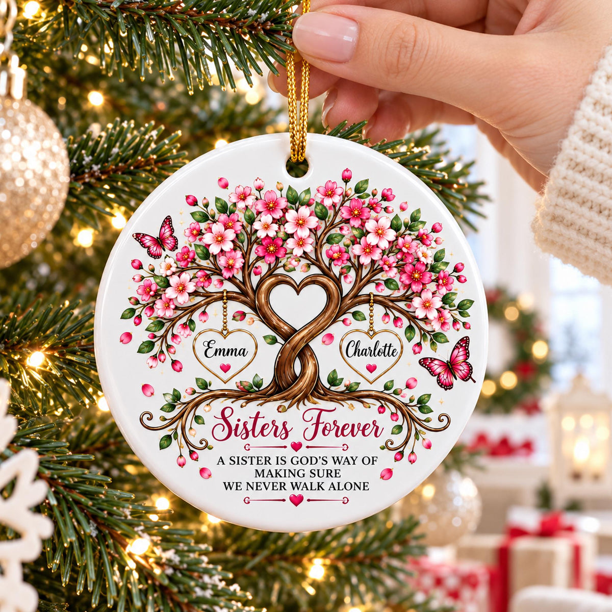 Personalized Sisters Forever Tree of Life Christmas Ornament